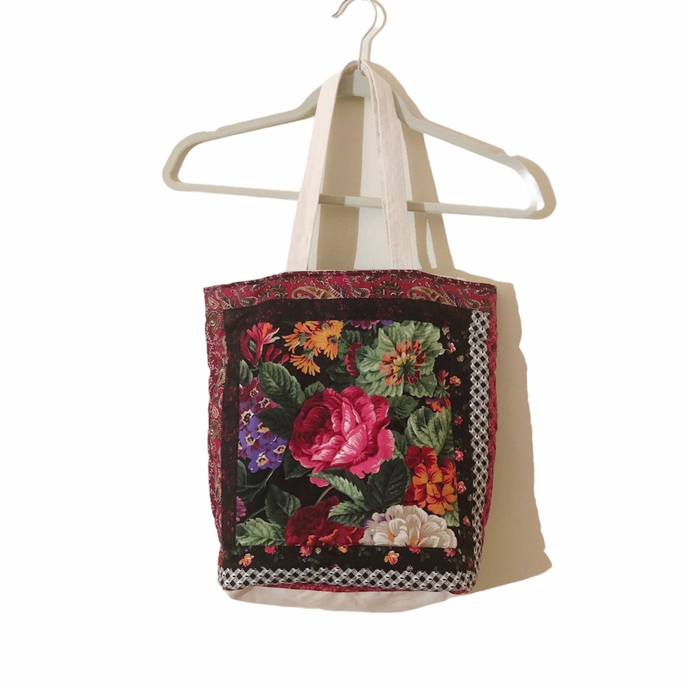 Handmade tote floral and canvas cottagecore